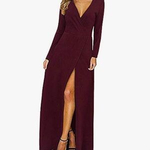Elegant Burgundy Long Sleeve Dress